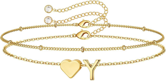 M MOOHAM Pulseras de oro con inicial de corazón para mujer, pulsera...