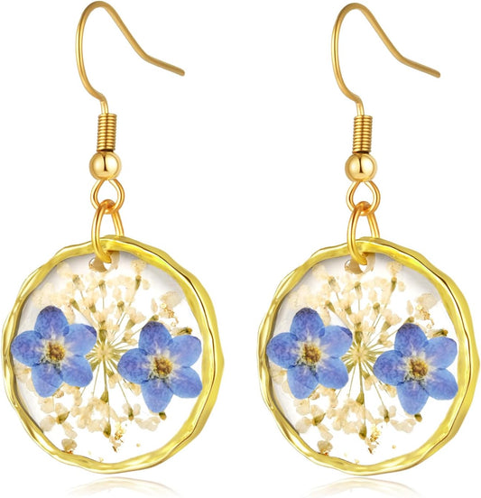 Hefestus Aretes de Flores Prensadas Reales para Mujeres, Diseño Col...
