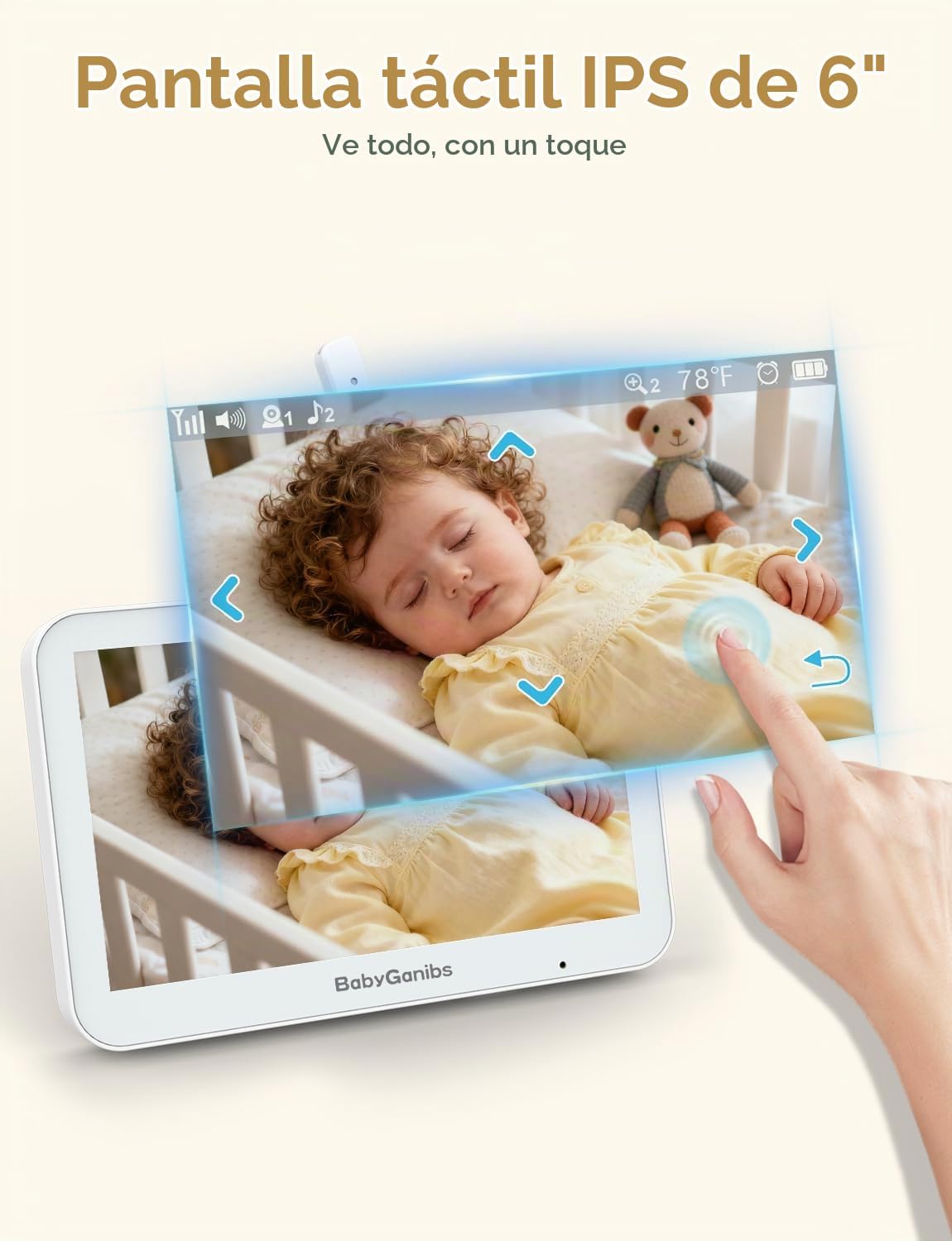 Baby Ganibs Monitor de bebé con cámara y audio sin WiF 6" IPS p...