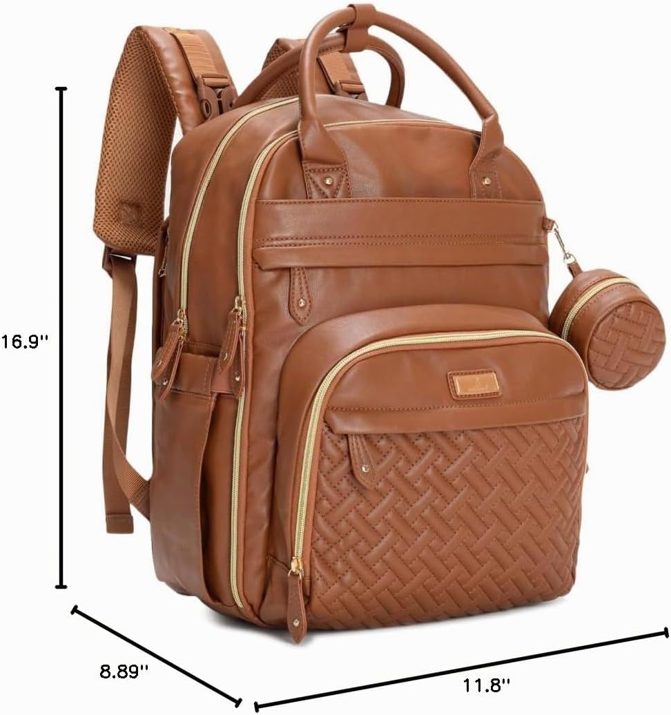 BabbleRoo Mochila de cuero para pañales - Baby Essentials Bolsa de...