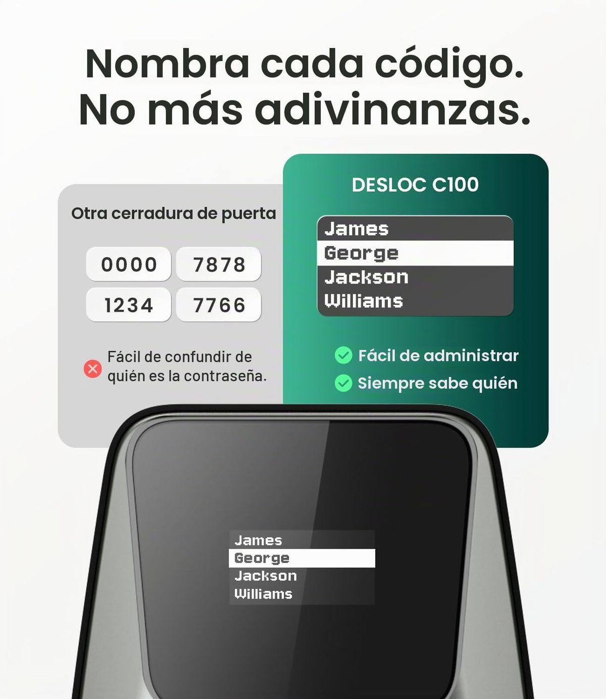 DESLOC Cerradura de puerta de entrada sin llave C100 con pantalla v...