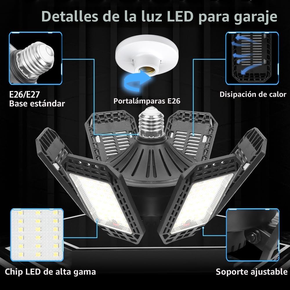 AUDLES Luces de garaje, paquete de 2, luces de garaje LED de techo...