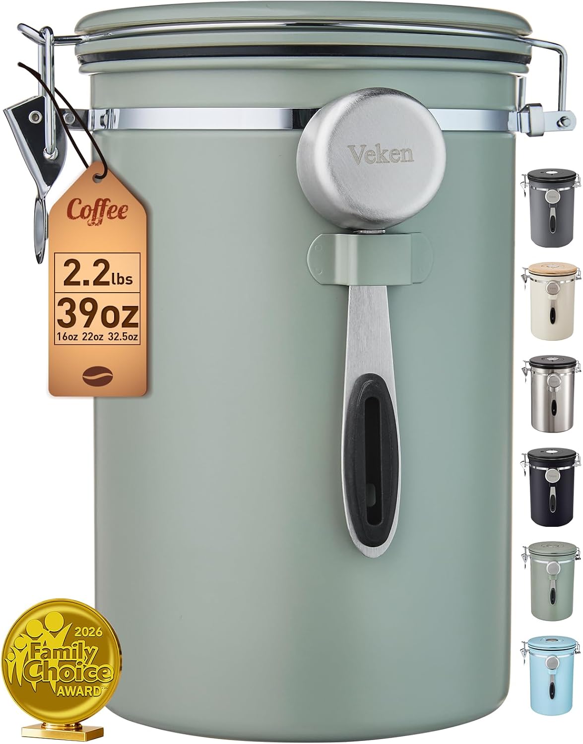 Veken Bote de café, 39 OZ, 2.2 libras, recipiente hermético grande...
