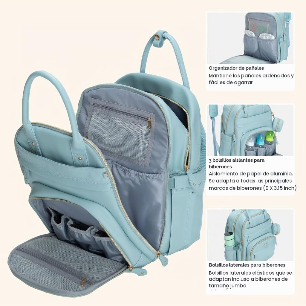 BabbleRoo Mochila de cuero para pañales - Baby Essentials Bolsa de...