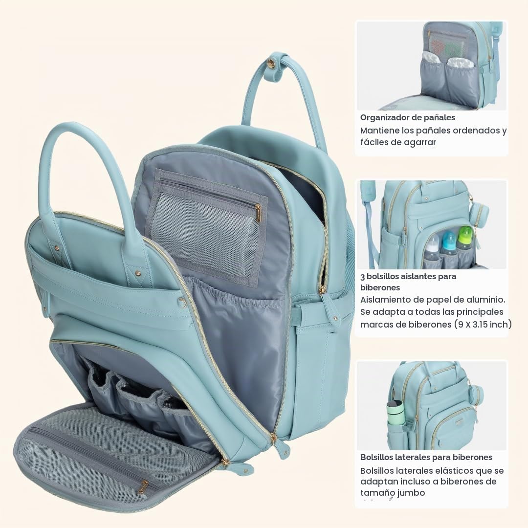 BabbleRoo Mochila de cuero para pañales - Baby Essentials Bolsa de...