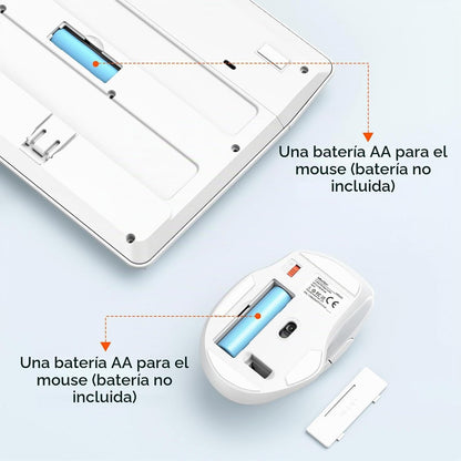 MEETION Combo de teclado y mouse inalámbricos blancos, tamaño compl...