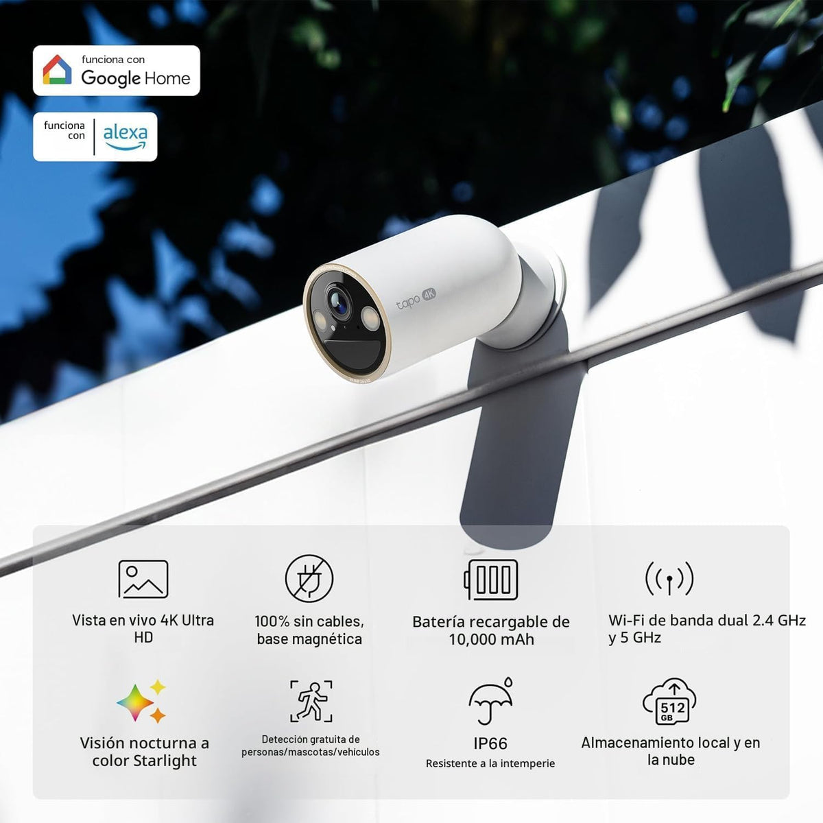 Tapo Cámara de seguridad inalámbrica MagCam 4K para exteriores, mon...
