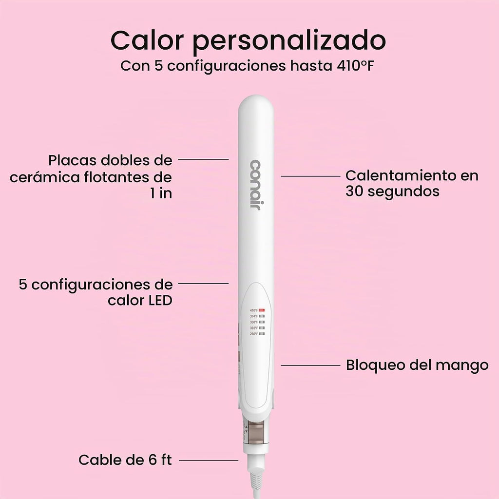 Conair - Plancha para el cabello, doble cerámica, platos extralargo...