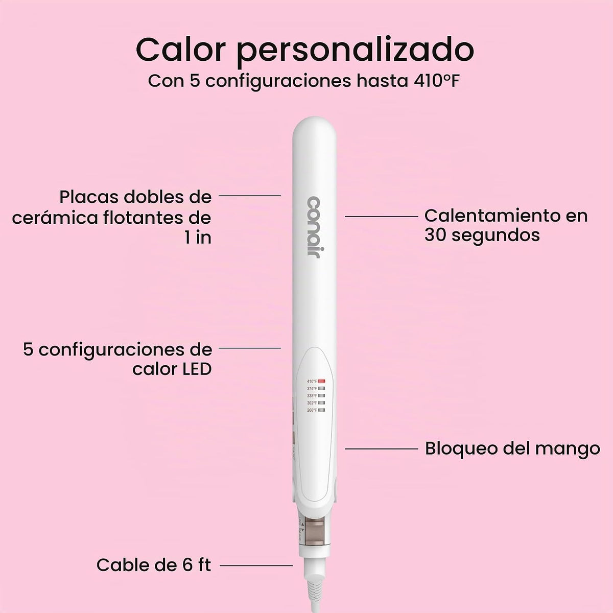 Conair - Plancha para el cabello, doble cerámica, platos extralargo...