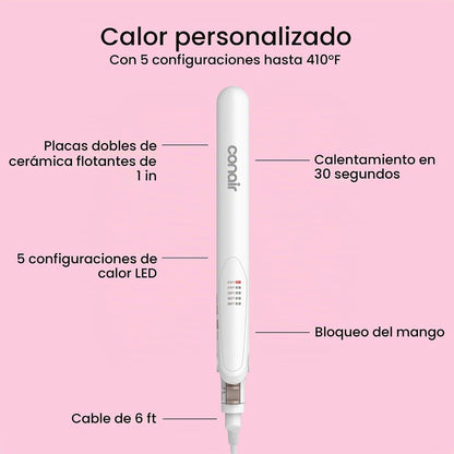 Conair - Plancha para el cabello, doble cerámica, platos extralargo...