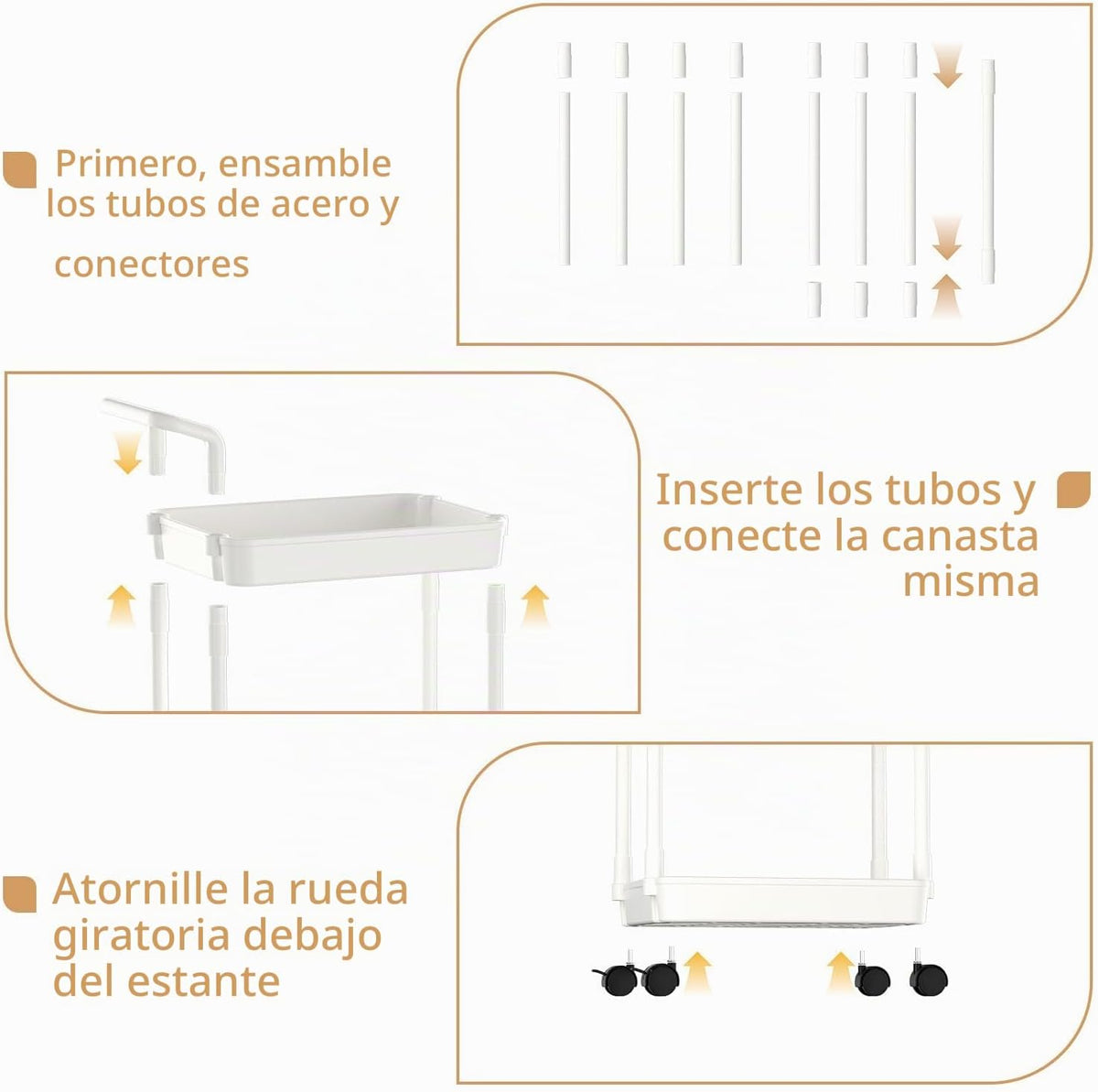 Carrito para pañales Volnamal, carrito rodante de 3 niveles para ar...