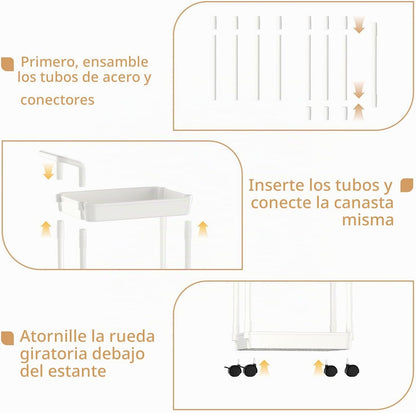 Carrito para pañales Volnamal, carrito rodante de 3 niveles para ar...