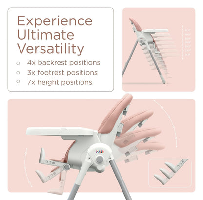 KUB Silla alta plegable 3 en 1 para bebé | 7 alturas y 4 reclinacio...