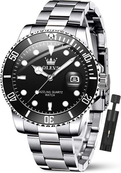 OLEVS Relojes de lujo para hombres grandes de acero inoxidable resi...