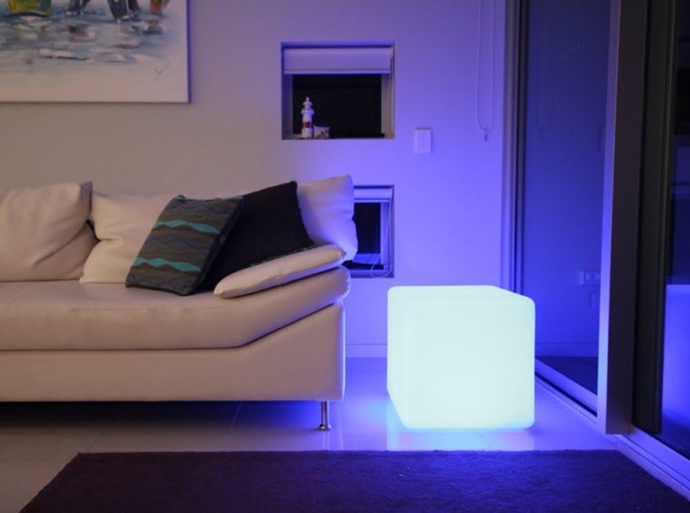 Mr.Go Taburete de luz LED que cambia de color de 14 pulgadas | Mesa...