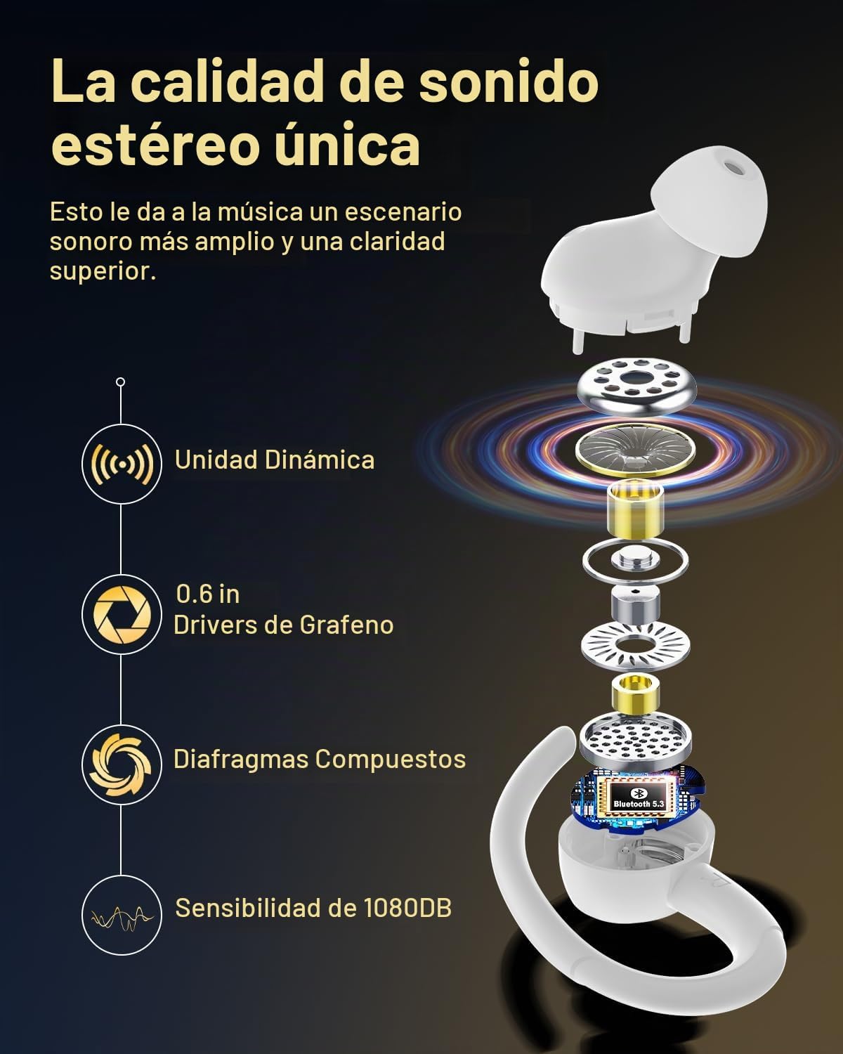 Auriculares inalámbricos, Bluetooth 5.4 Auriculares deportivos sobr...