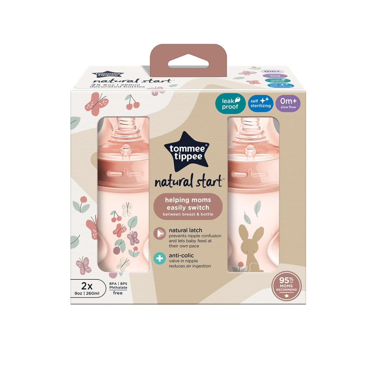 Tommee Tippee Biberones Natural Start, anticólicos, 0m+, 9oz | Paqu...