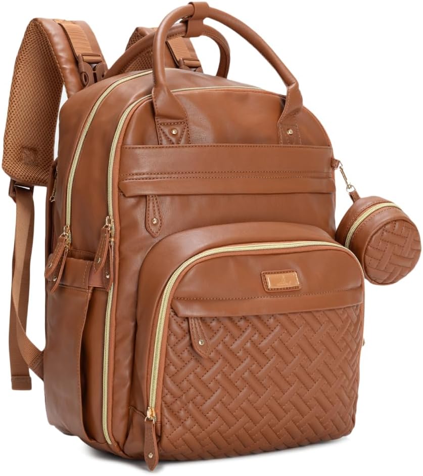 BabbleRoo Mochila de cuero para pañales - Baby Essentials Bolsa de...