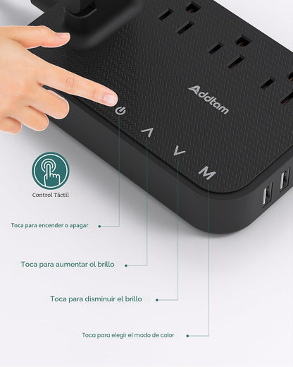 Addtam Lámpara LED de escritorio, tira de alimentación con 3 tomas,...