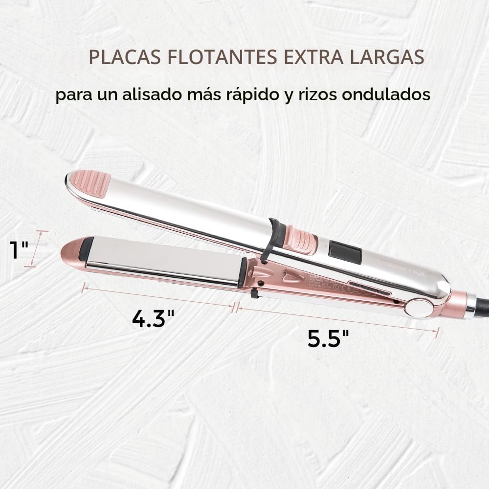 Rozamor - Plancha plana iónica de titanio 2 en 1, alisador y rizado...