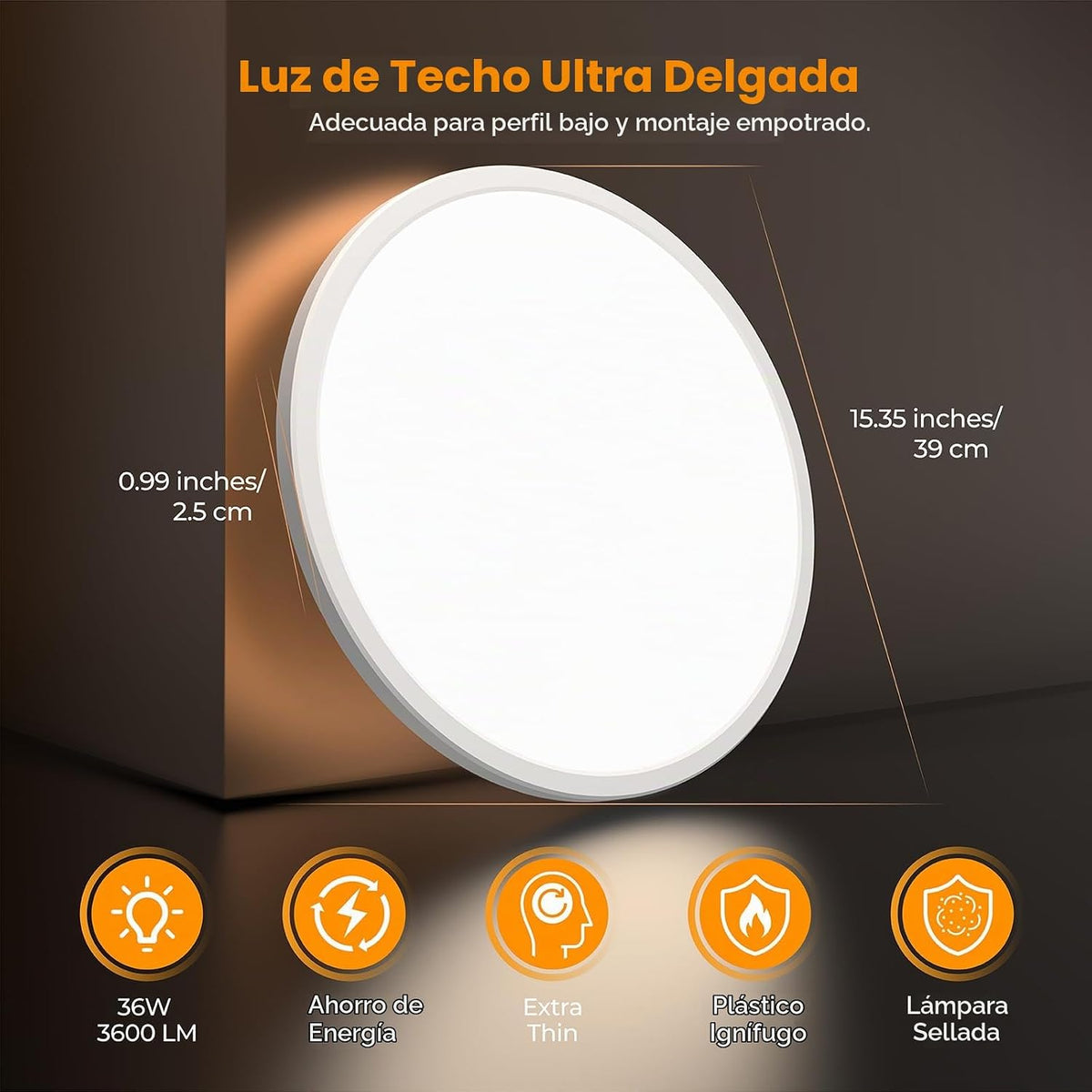BLNAN Lámpara LED de techo empotrada con control remoto, 15.4 pulga...