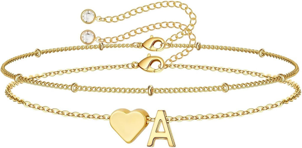 M MOOHAM Pulseras de oro con inicial de corazón para mujer, pulsera...