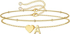 M MOOHAM Pulseras de oro con inicial de corazón para mujer, pulsera...