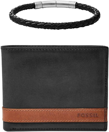 Fossil Billetera plegable de cuero para hombre con ventana de ident...