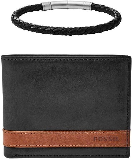 Fossil Billetera plegable de cuero para hombre con ventana de ident...