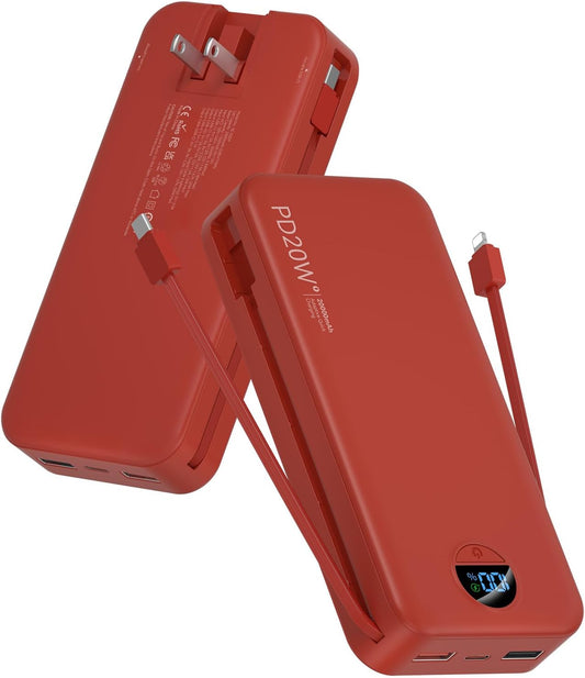 citicr Cargador portátil 20000mAh PD20W con cables incorporados y e...