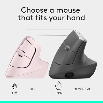 Ratón inalámbrico ergonómico vertical Logitech Lift - Rosa | Conéct...