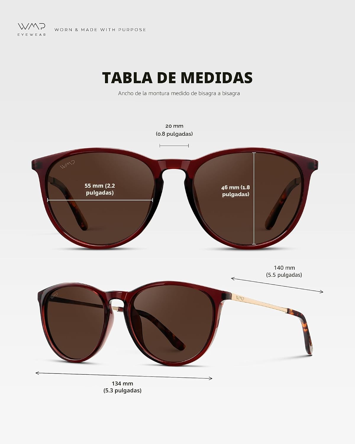WearMe Pro Gafas de sol polarizadas redondas para mujer, protección...