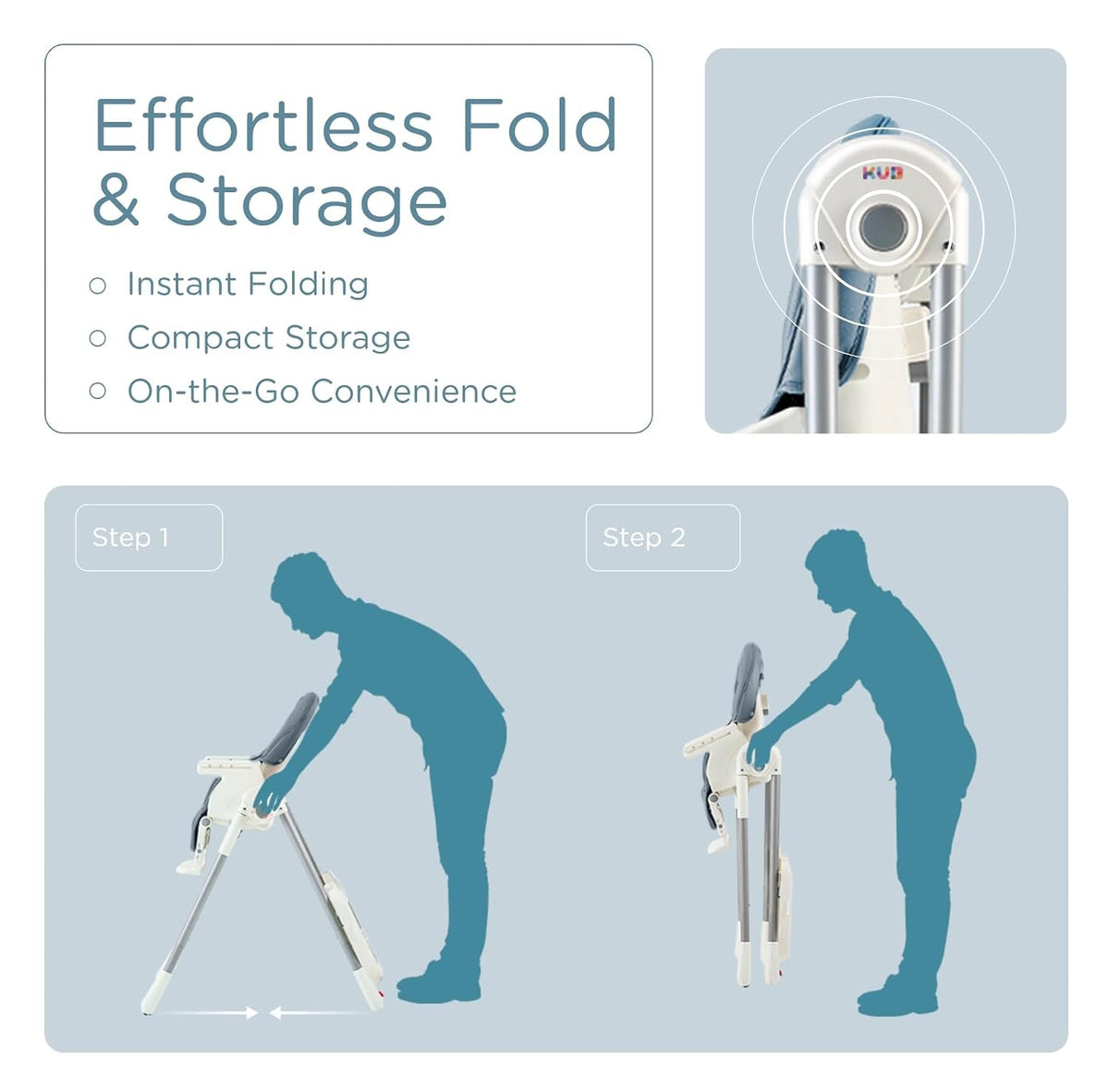 KÜB - Silla alta para bebé plegable y portátil 3 en 1 con 2 ruedas...