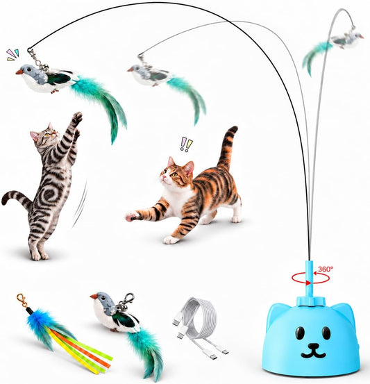 Juguetes interactivos para gatos de interior, varita de pájaro vola...