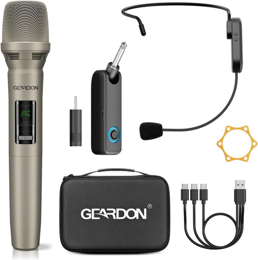 GEARDON Micrófono inalámbrico dual 2.4G, 1 juego de micrófono de ma...