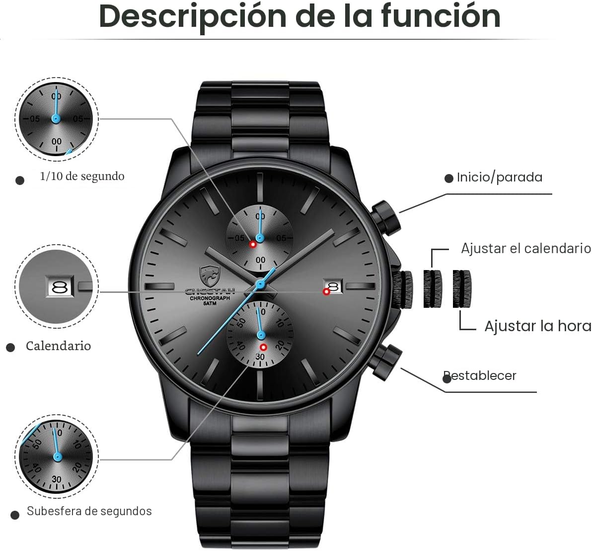 GOLDEN HOUR Fashion Business - Relojes para hombre con cronógrafo,...