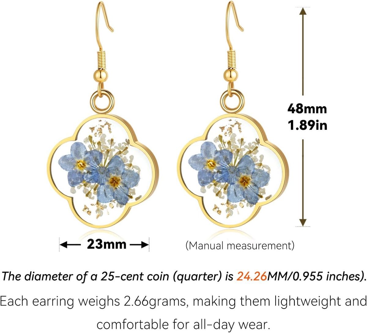 Hefestus Aretes de Flores Prensadas Reales para Mujeres, Diseño Col...