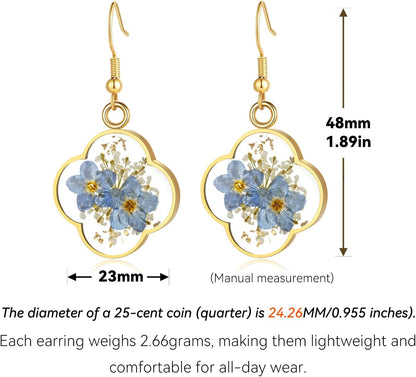 Hefestus Aretes de Flores Prensadas Reales para Mujeres, Diseño Col...