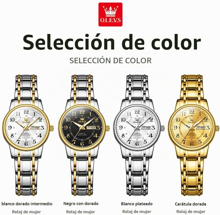 OLEVS Reloj Mujer Reloj Analógico Luminoso Vestido de Acero Inoxida...