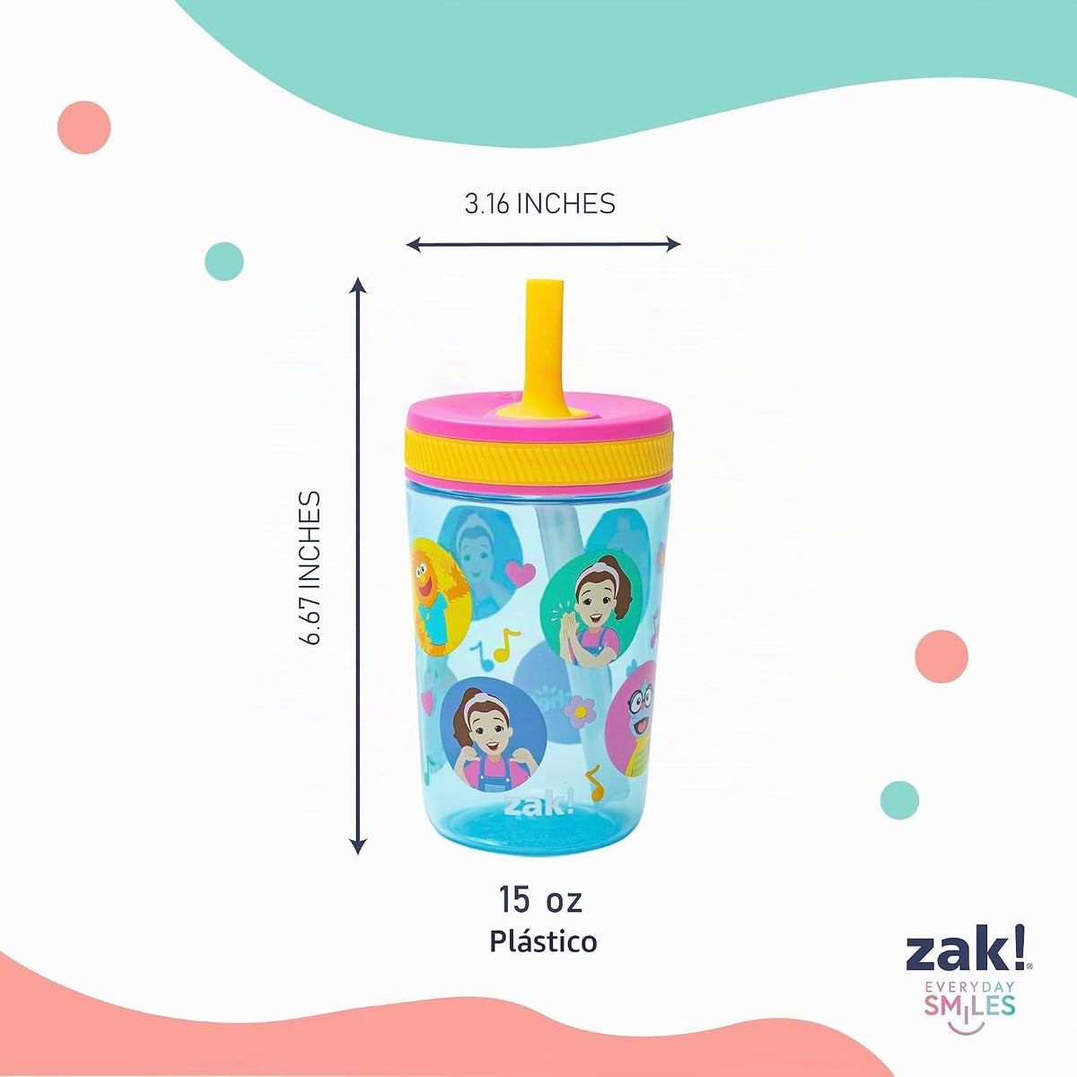 Zak Designs Ms. Rachel Kelso Vasos con pajita para niños pequeños a...