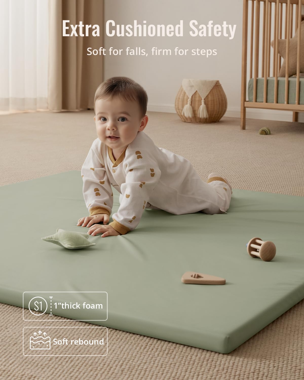 Blissful Diary Alfombra de juego de cuero vegano para bebé, 50"...