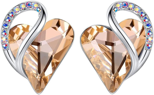 Leafael - Aretes de tuerca de cristal con piedra natal de corazón i...