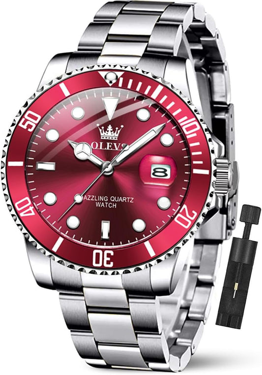 OLEVS Relojes de lujo para hombres grandes de acero inoxidable resi...