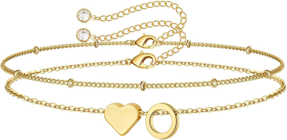 M MOOHAM Pulseras de oro con inicial de corazón para mujer, pulsera...