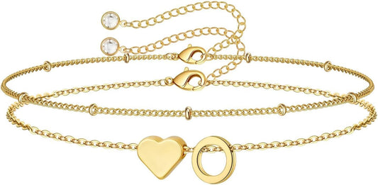 M MOOHAM Pulseras de oro con inicial de corazón para mujer, pulsera...