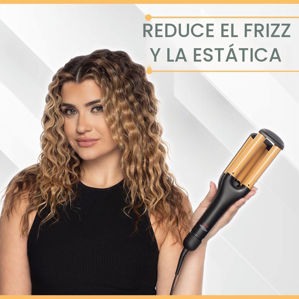 CHI Plancha de cerámica con triple onda, rizador que crea larga dur...