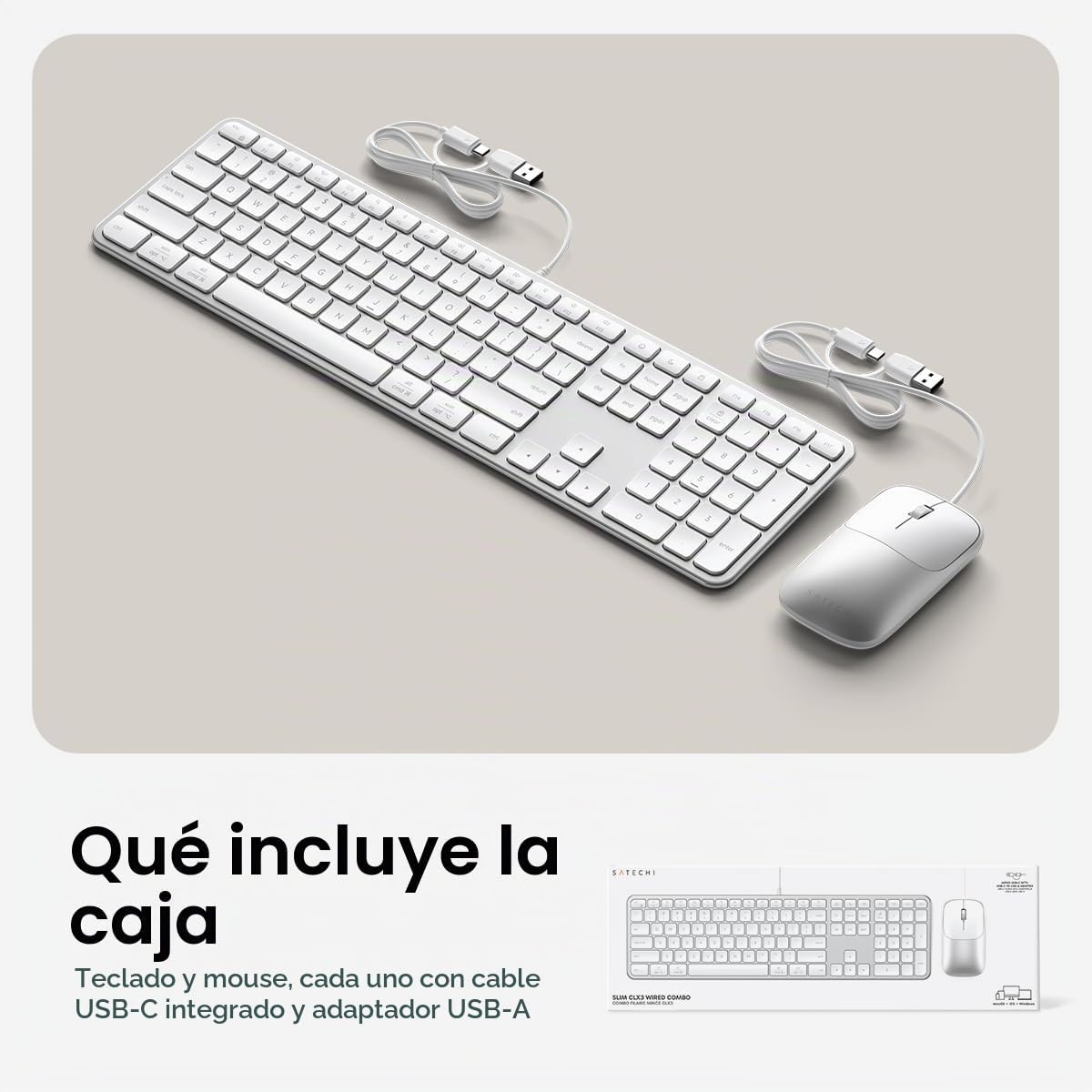 Satechi Slim CLX3 - Combo de teclado y mouse con cable, USB-C, colo...