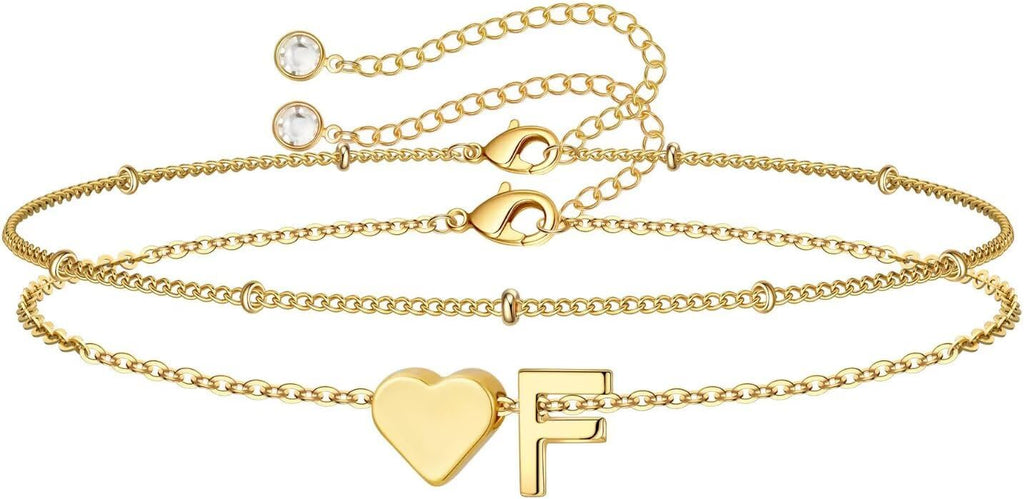 M MOOHAM Pulseras de oro con inicial de corazón para mujer, pulsera...