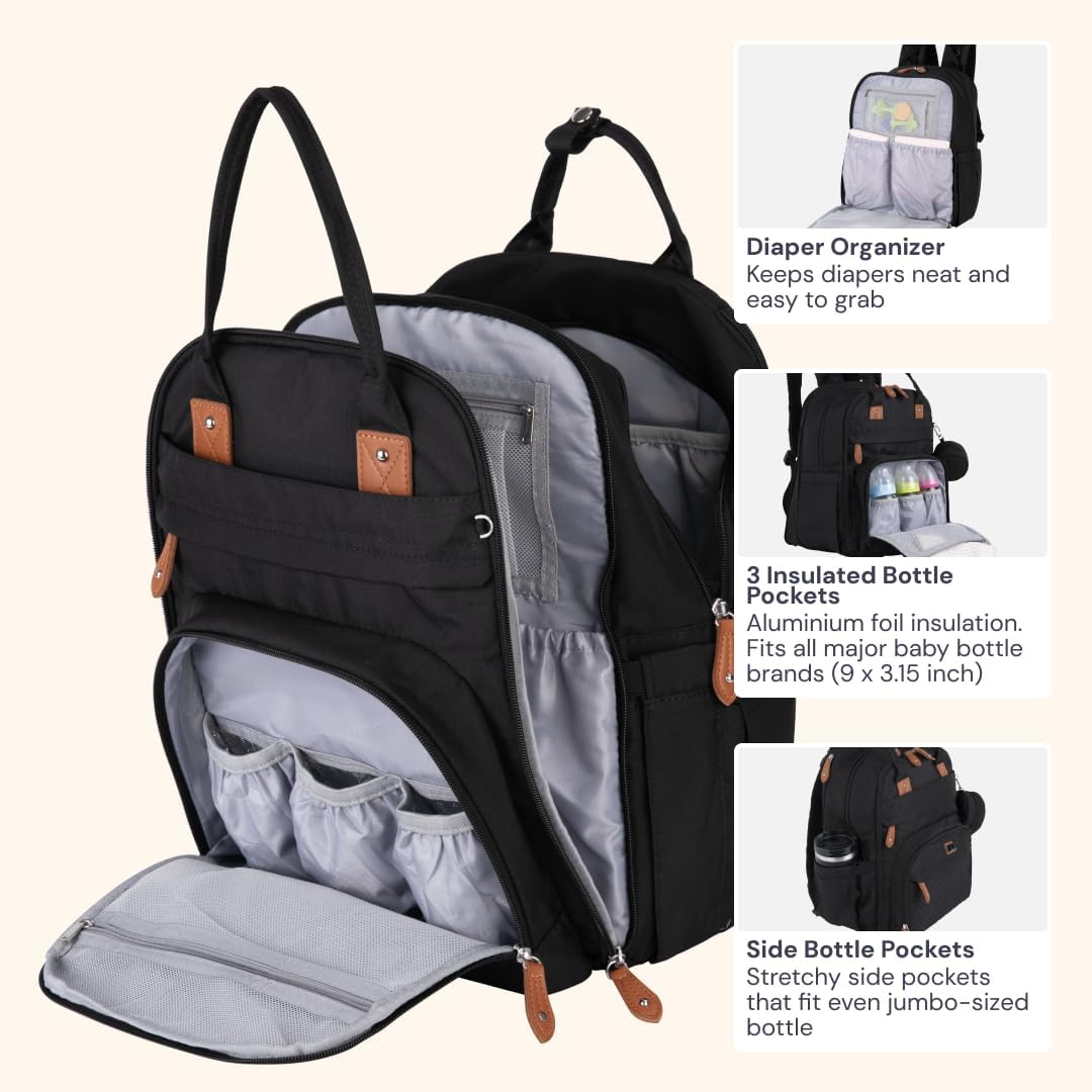 BabbleRoo Mochila para pañales extragrande, bolsa de bebé expandibl...