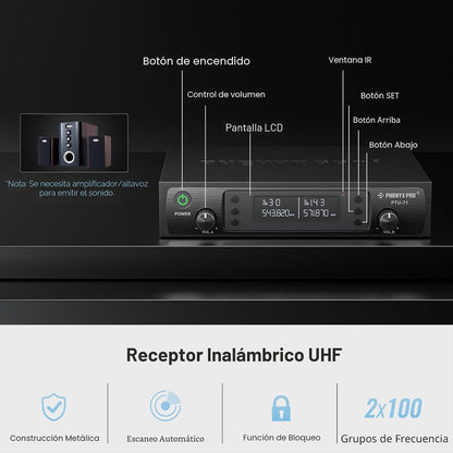 Phenyx Pro Sistema de micrófono inalámbrico de mano de escaneo auto...